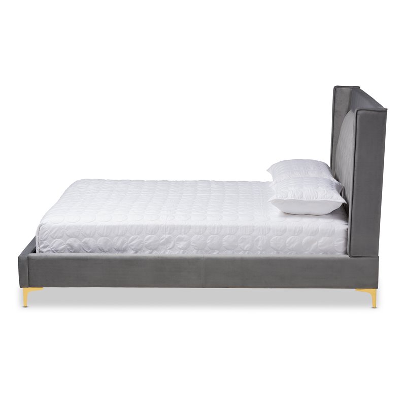 Baxton Studio Valery Tufted Velvet Fabric Platform Queen Bed in Dark Gray