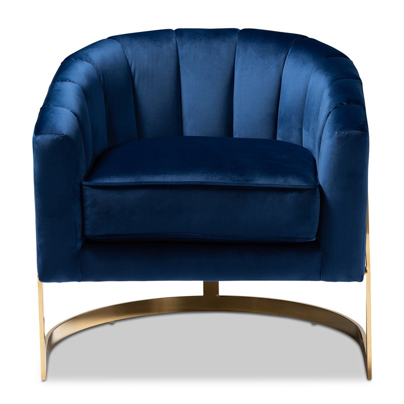 Baxton Studio Tomasso Velvet Upholstered Gold Metal Finish Accent Chair in Blue