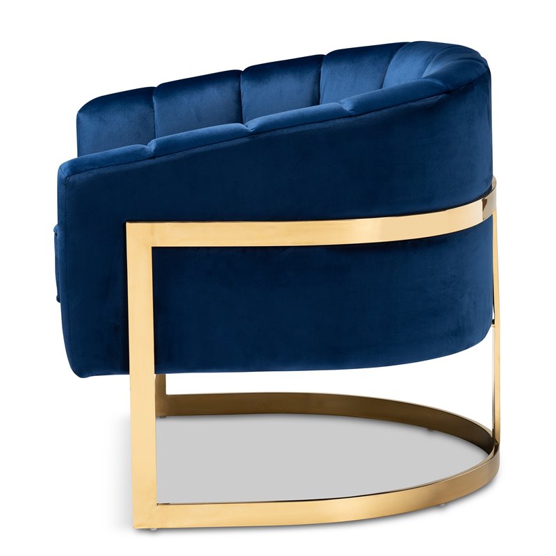 Baxton Studio Tomasso Velvet Upholstered Gold Metal Finish Accent Chair in Blue