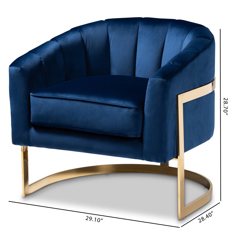 Baxton Studio Tomasso Velvet Upholstered Gold Metal Finish Accent Chair in Blue