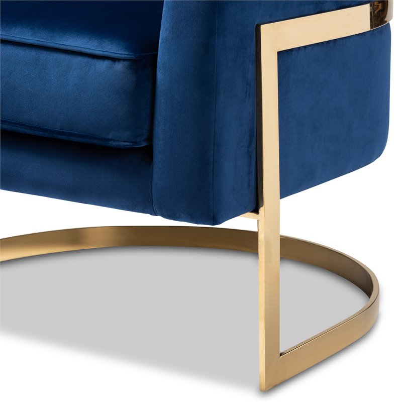 Baxton Studio Tomasso Velvet Upholstered Gold Metal Finish Accent Chair in Blue