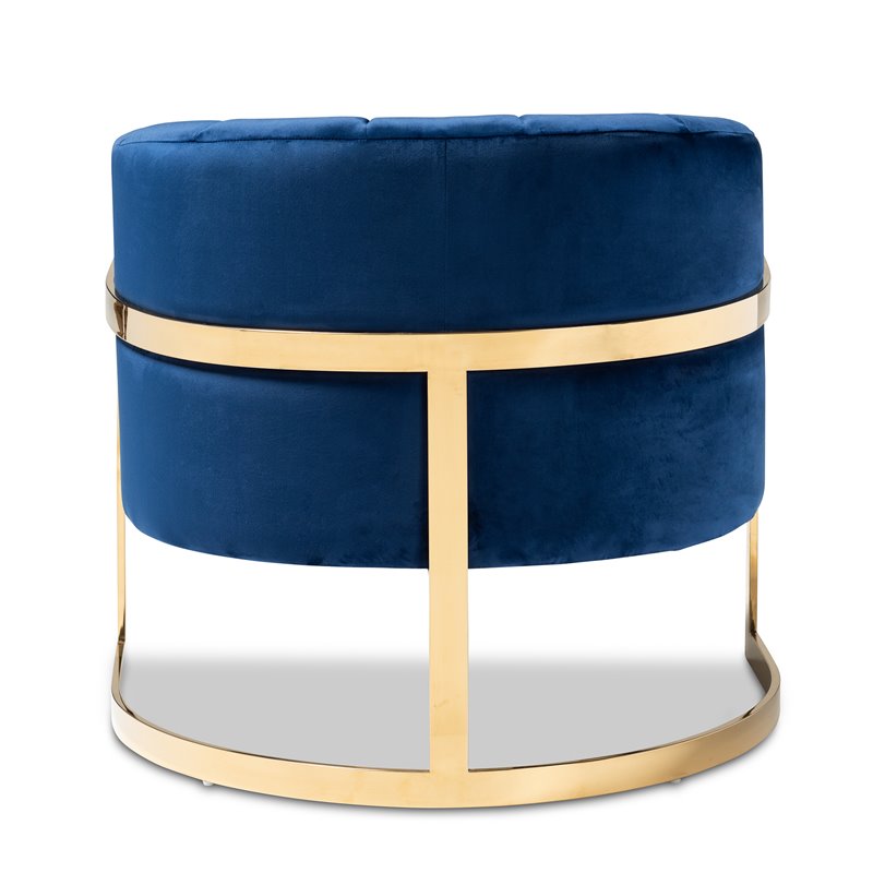 Baxton Studio Tomasso Velvet Upholstered Gold Metal Finish Accent Chair in Blue