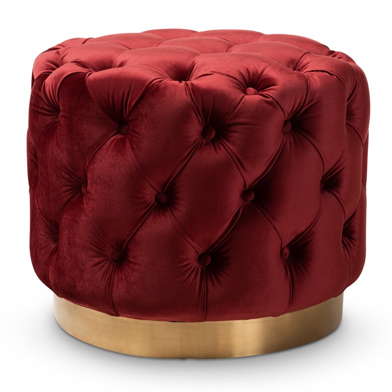 Baxton Studio Valeria Modern Tufted Velvet Ottoman in Red and Gold
