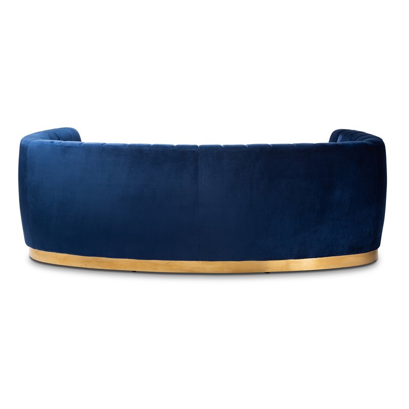 Baxton Studio Milena Upholstered Velvet and Wood Sofa in Royal Blue and Gold