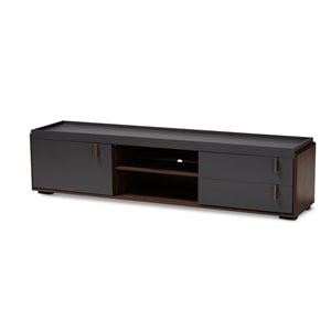 Baxton Studio Rikke 78&quot Wood TV Stand with 2-Drawer in Gray and Walnut