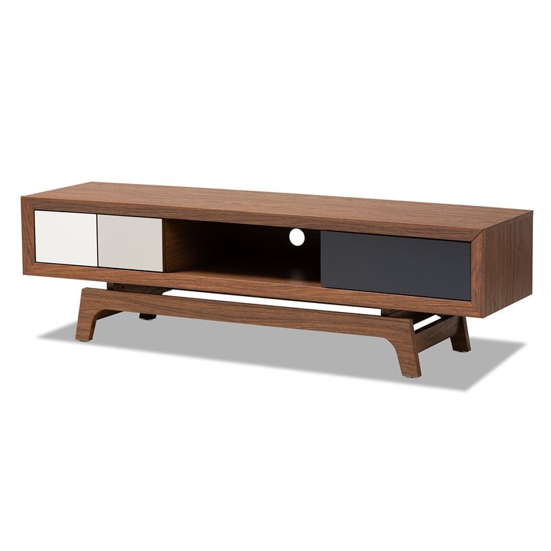 Baxton Studio Svante Mid-Century 3-Drawer Wood TV Stand in Brown