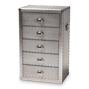 Baxton Studio Davet Mid-Century 5-Drawer Metal Accent Chest in Silver
