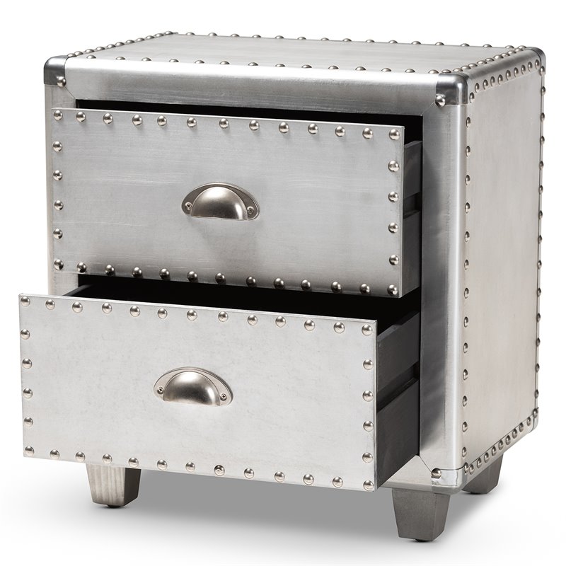 Baxton Studio Davet Silver Metal 2-Drawer End Table