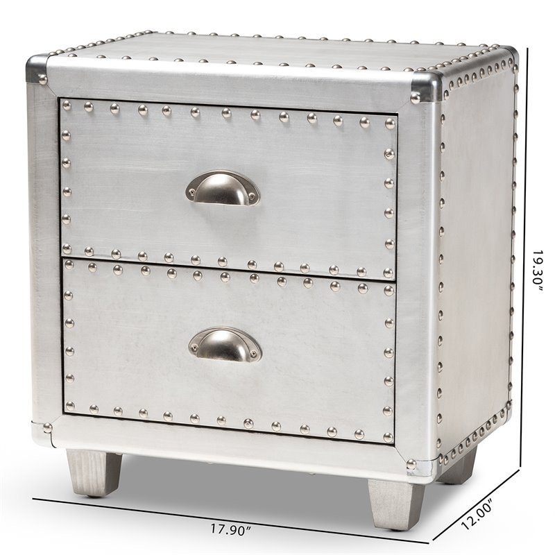 Baxton Studio Davet Silver Metal 2-Drawer End Table