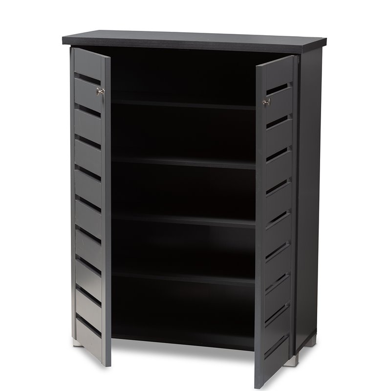 Baxton Studio Adalwin 2-Door Wood Entryway Shoe Cabinet in Dark Gray