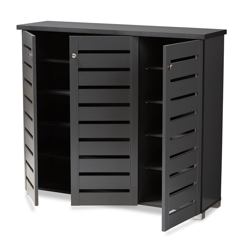 Baxton Studio Adalwin 3-Door Wood Entryway Shoe Cabinet in Dark Gray