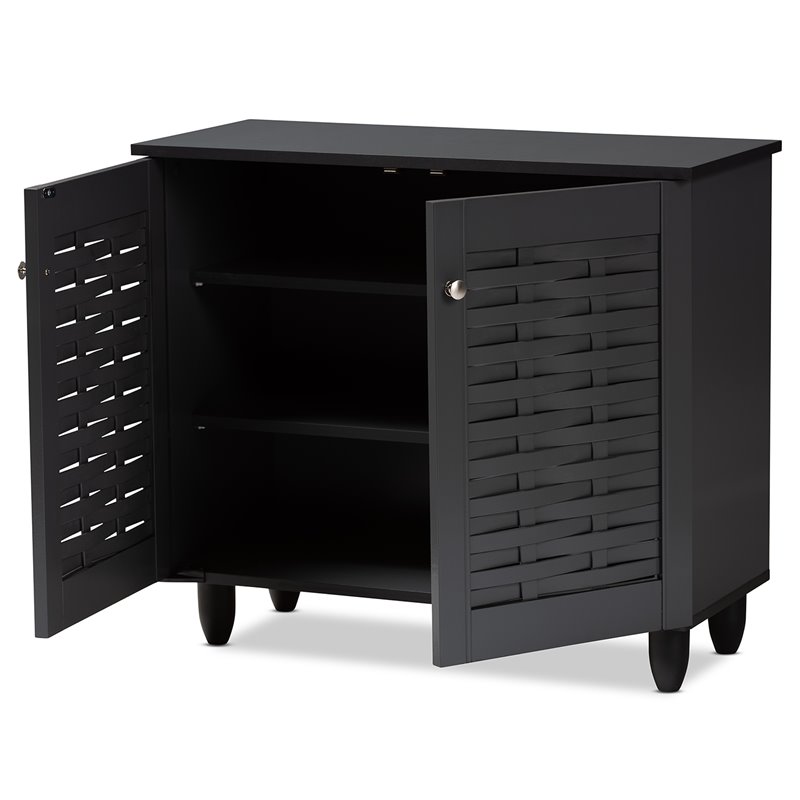 Baxton Studio Winda 2-Door Wood Entryway Shoe Cabinet in Dark Gray