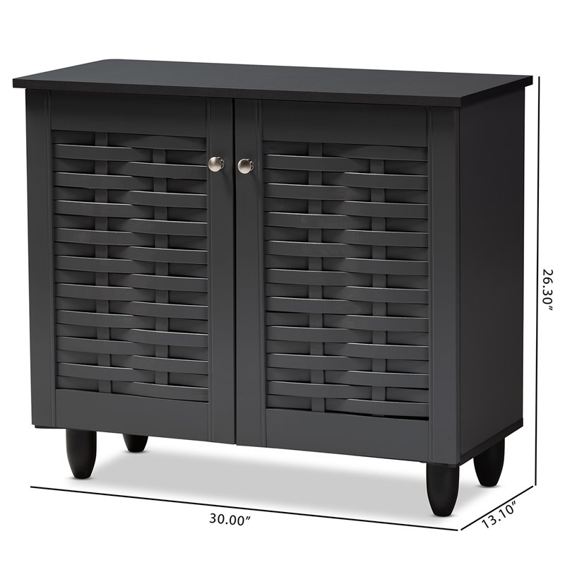 Baxton Studio Winda 2-Door Wood Entryway Shoe Cabinet in Dark Gray