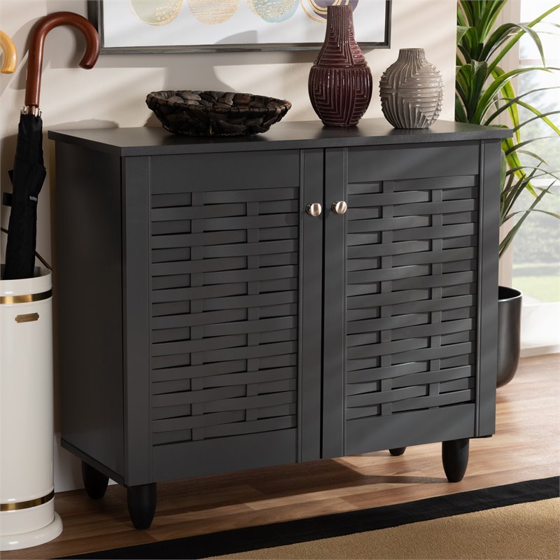 Baxton Studio Winda 2-Door Wood Entryway Shoe Cabinet in Dark Gray