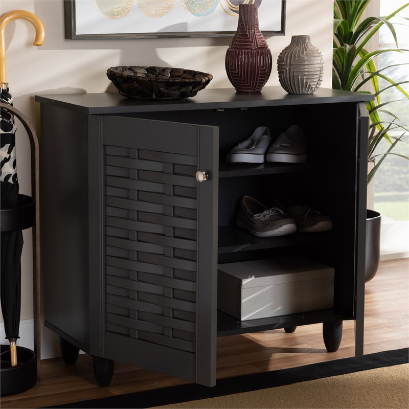 Baxton Studio Winda 2-Door Wood Entryway Shoe Cabinet in Dark Gray