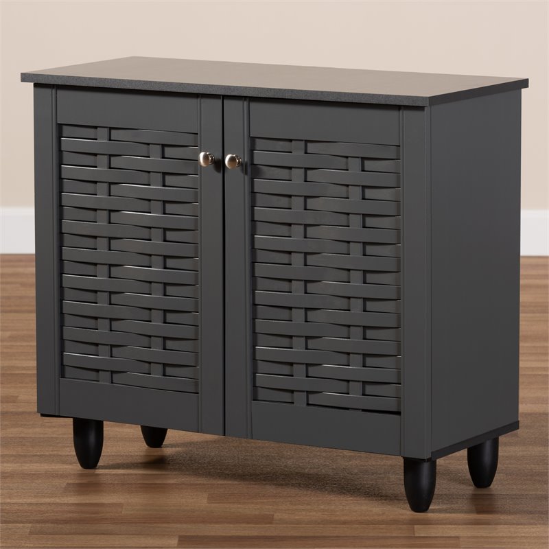 Baxton Studio Winda 2-Door Wood Entryway Shoe Cabinet in Dark Gray