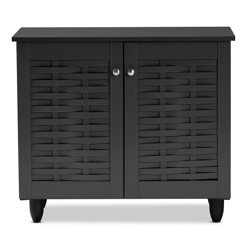 Baxton Studio Winda 2-Door Wood Entryway Shoe Cabinet in Dark Gray