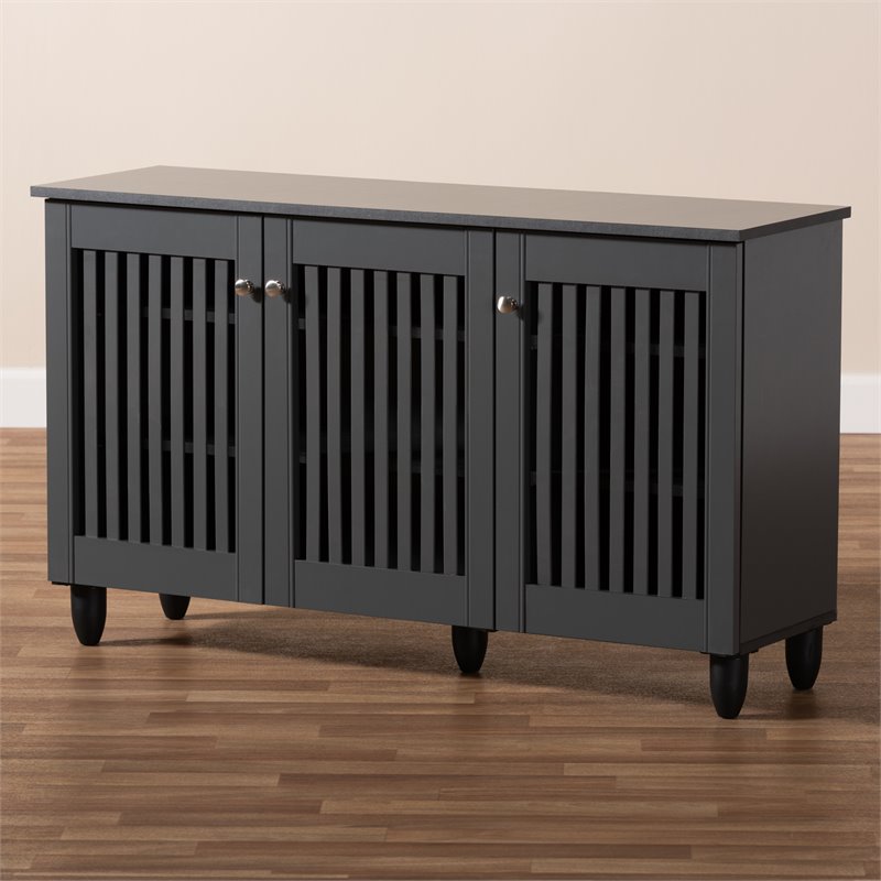 Baxton Studio Fernanda 3-Door Engineered Wood Entryway Shoe Cabinet in Dark Gray