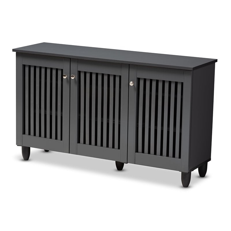 Baxton Studio Fernanda 3-Door Engineered Wood Entryway Shoe Cabinet in Dark Gray