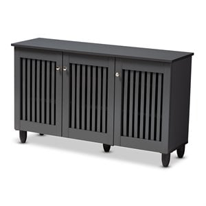 Baxton Studio Fernanda 3-Door Engineered Wood Entryway Shoe Cabinet in Dark Gray