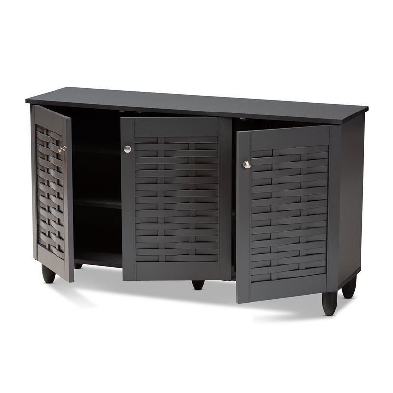 Baxton Studio Winda 3-Door Wood Entryway Shoe Cabinet in Dark Gray