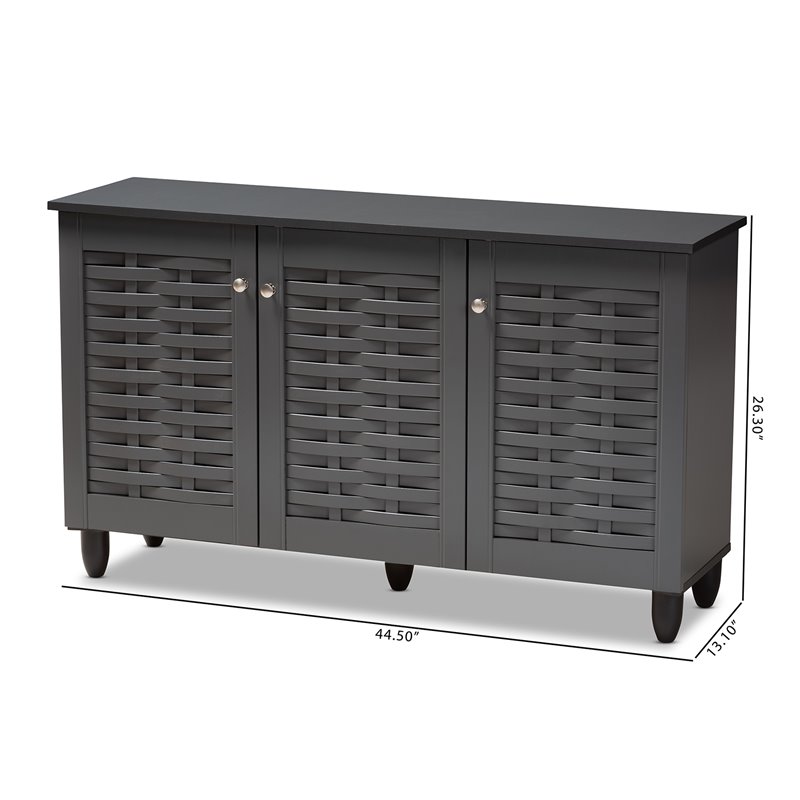 Baxton Studio Winda 3-Door Wood Entryway Shoe Cabinet in Dark Gray