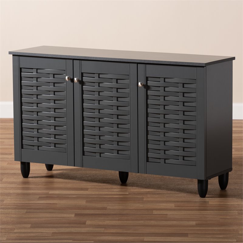 Baxton Studio Winda 3-Door Wood Entryway Shoe Cabinet in Dark Gray