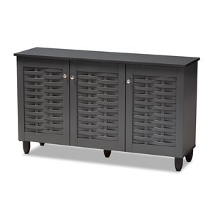 Baxton Studio Winda 3-Door Wood Entryway Shoe Cabinet in Dark Gray