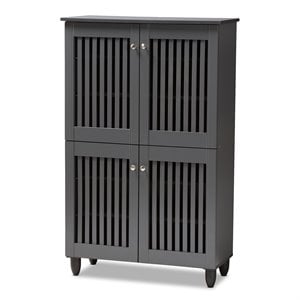 Baxton Studio Fernanda 4-Door Wood Entryway Shoe Cabinet in Dark Gray