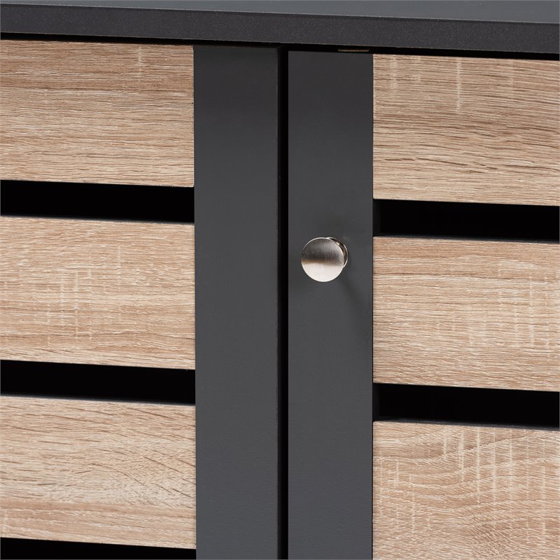 Baxton Studio Gisela Two-Tone Oak Wood 3-Door Shoe Cabinet in Dark Gray