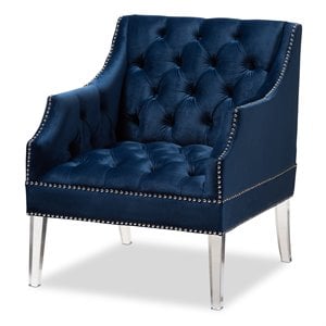 Baxton Studio Silvana Velvet Fabric Accent Chair in Navy Blue