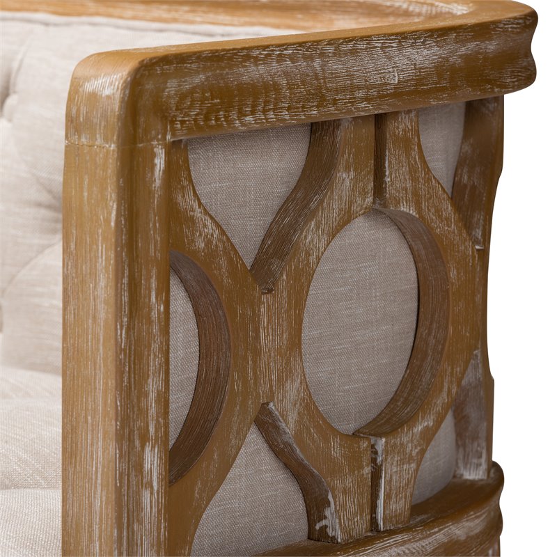 Baxton Studio Agnes Tufted Linen Fabric and White-Washed Oak Wood Sofa in Beige