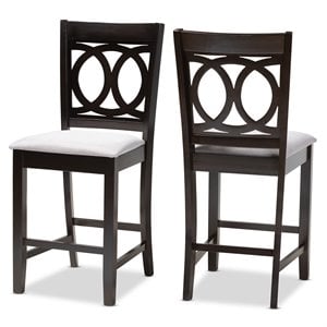 Baxton Studio Lenoir 25&quotH Upholstered Wood Bar Stool in Gray and Brown Set of 2