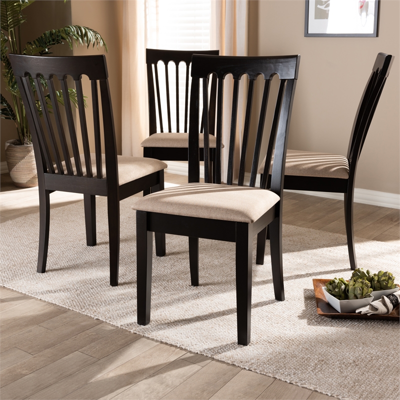 Baxton Studio Minette Fabric and Wood Dining Chairs in Sand and Brown Set of 4