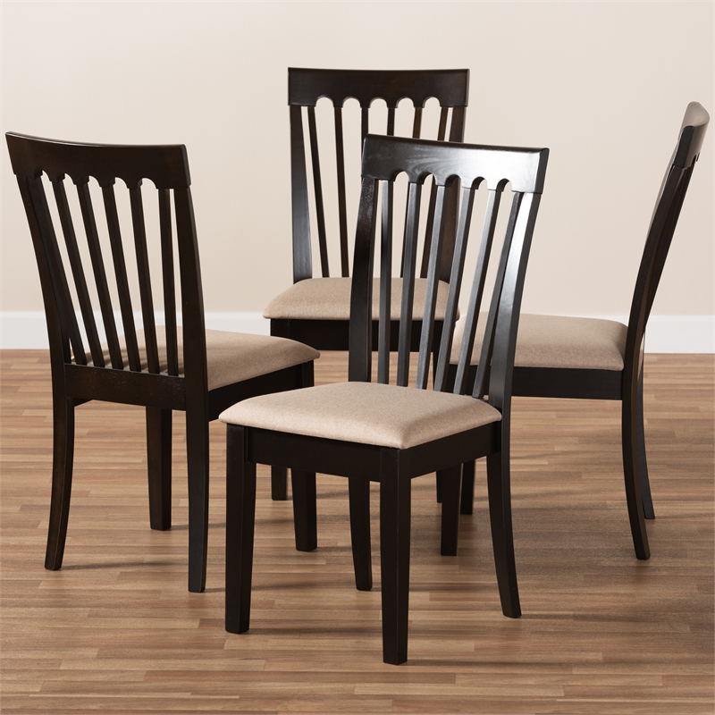 Baxton Studio Minette Fabric and Wood Dining Chairs in Sand and Brown Set of 4
