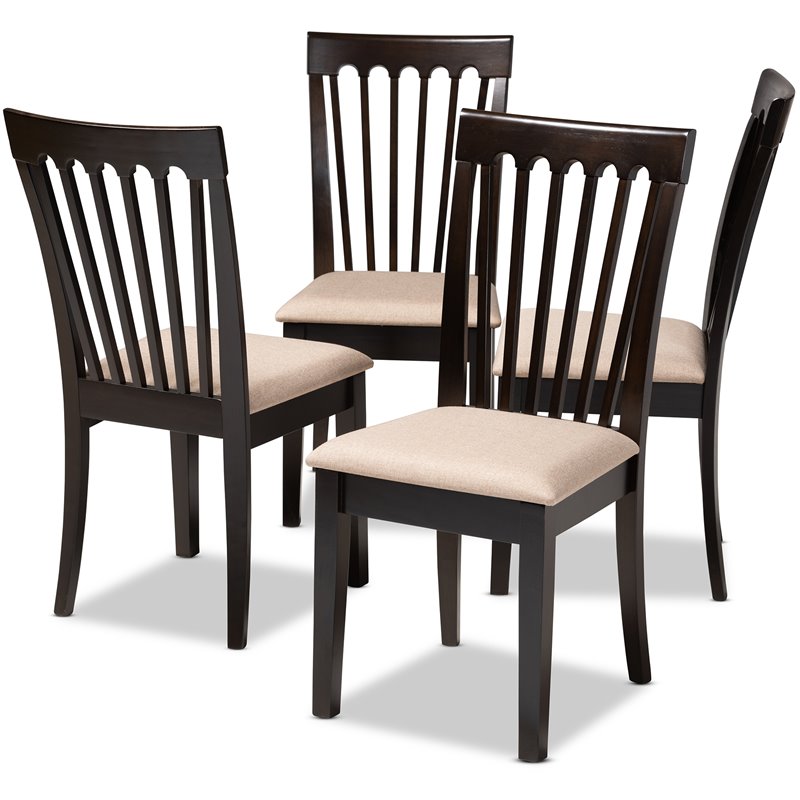 Baxton Studio Minette Fabric and Wood Dining Chairs in Sand and Brown Set of 4