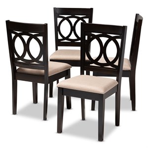 Baxton Studio Lenoir Fabric and Wood Dining Chairs in Sand and Brown (Set of 4)