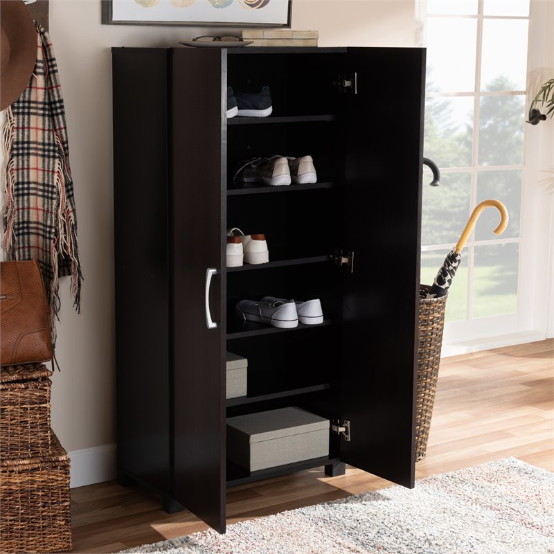 Baxton Studio Marine 2-Door Wood Shoe Cabinet in Wenge Brown