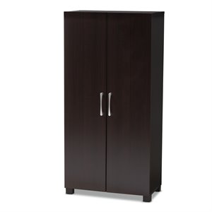 Baxton Studio Marine 2-Door Wood Shoe Cabinet in Wenge Brown