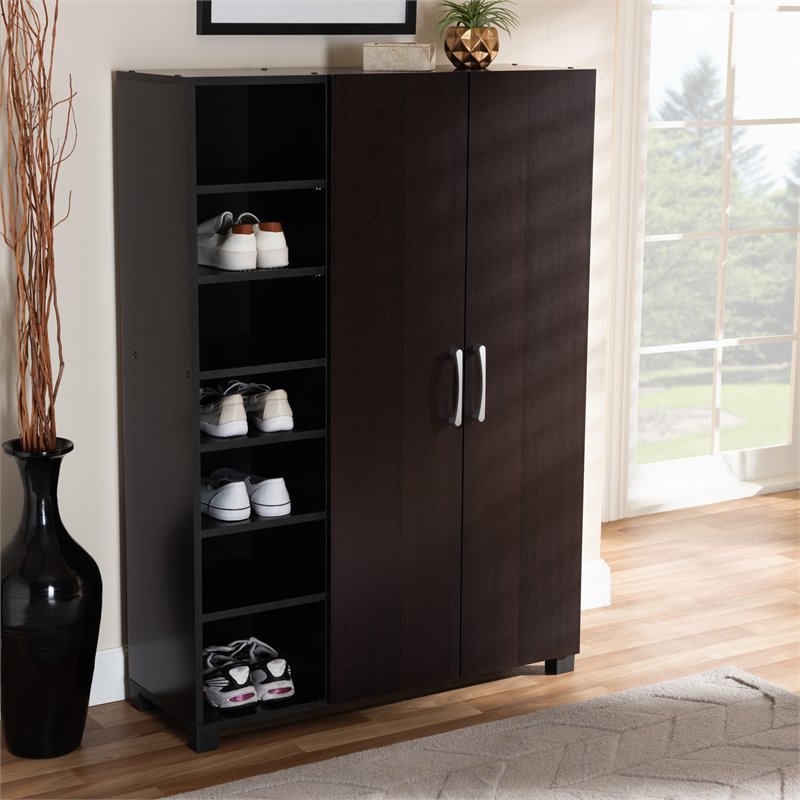 Baxton Studio Marine Wenge Brown Finished 2-Door Wood Shoe Cabinet