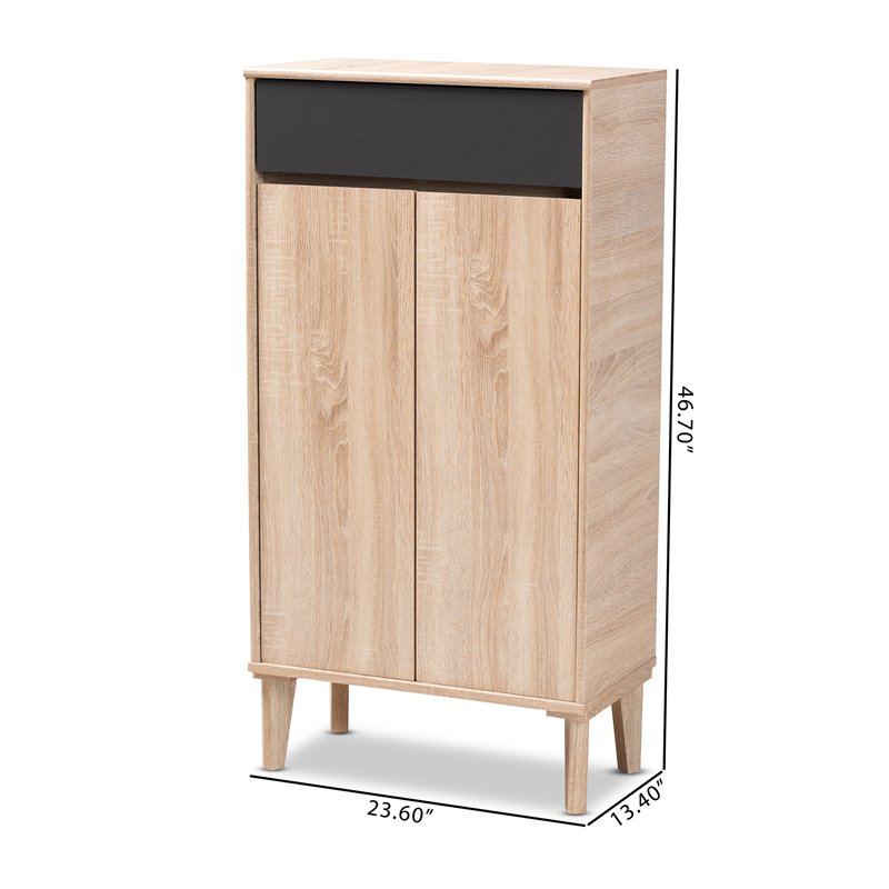 Baxton Studio Fella Two-Tone Oak Brown and Dark Gray Shoe Cabinet