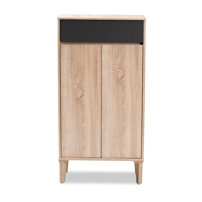 Baxton Studio Fella Two-Tone Oak Brown and Dark Gray Shoe Cabinet