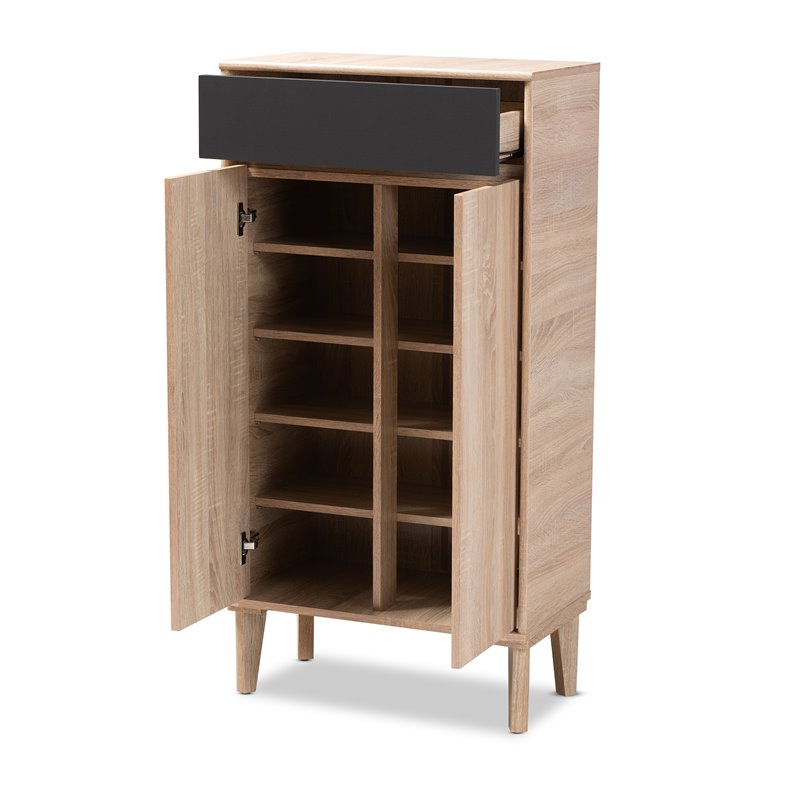 Baxton Studio Fella Two-Tone Oak Brown and Dark Gray Shoe Cabinet