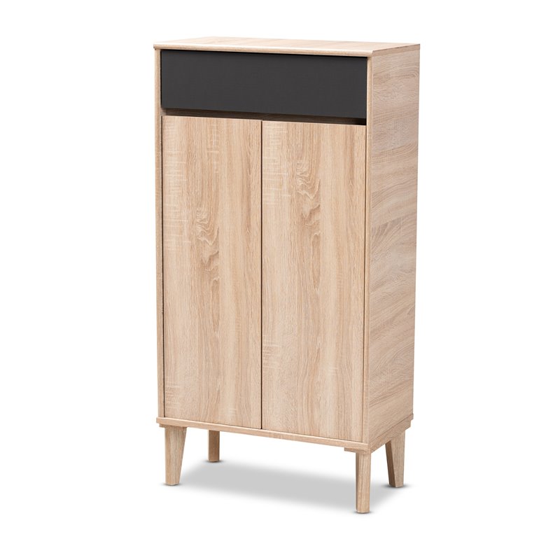 Baxton Studio Fella Two-Tone Oak Brown and Dark Gray Shoe Cabinet