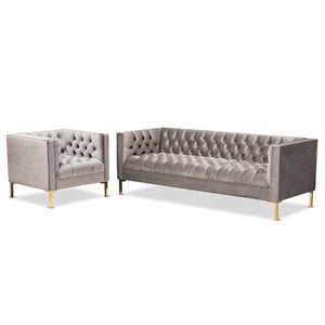 Baxton Studio Zanetta Gray Velvet  2-Piece Sofa and Lounge Chair Set