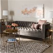 Baxton Studio Zanetta Tufted Velvet and Wood Sofa in Gray and Gold