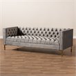Baxton Studio Zanetta Tufted Velvet and Wood Sofa in Gray and Gold