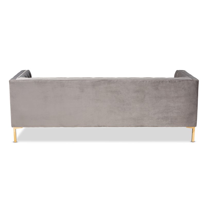 Baxton Studio Zanetta Tufted Velvet and Wood Sofa in Gray and Gold