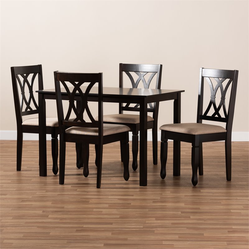 Baxton Studio Reneau 5-Piece Wood Dining Set in Sand and Espresso Brown