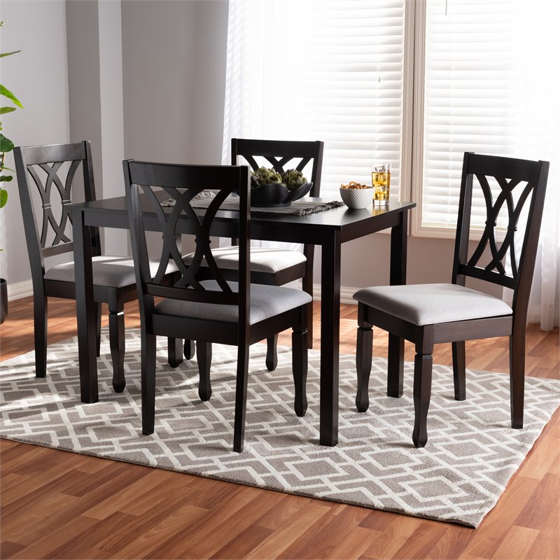 Baxton Studio Reneau 5-Piece Wood Dining Set in Gray and Espresso Brown